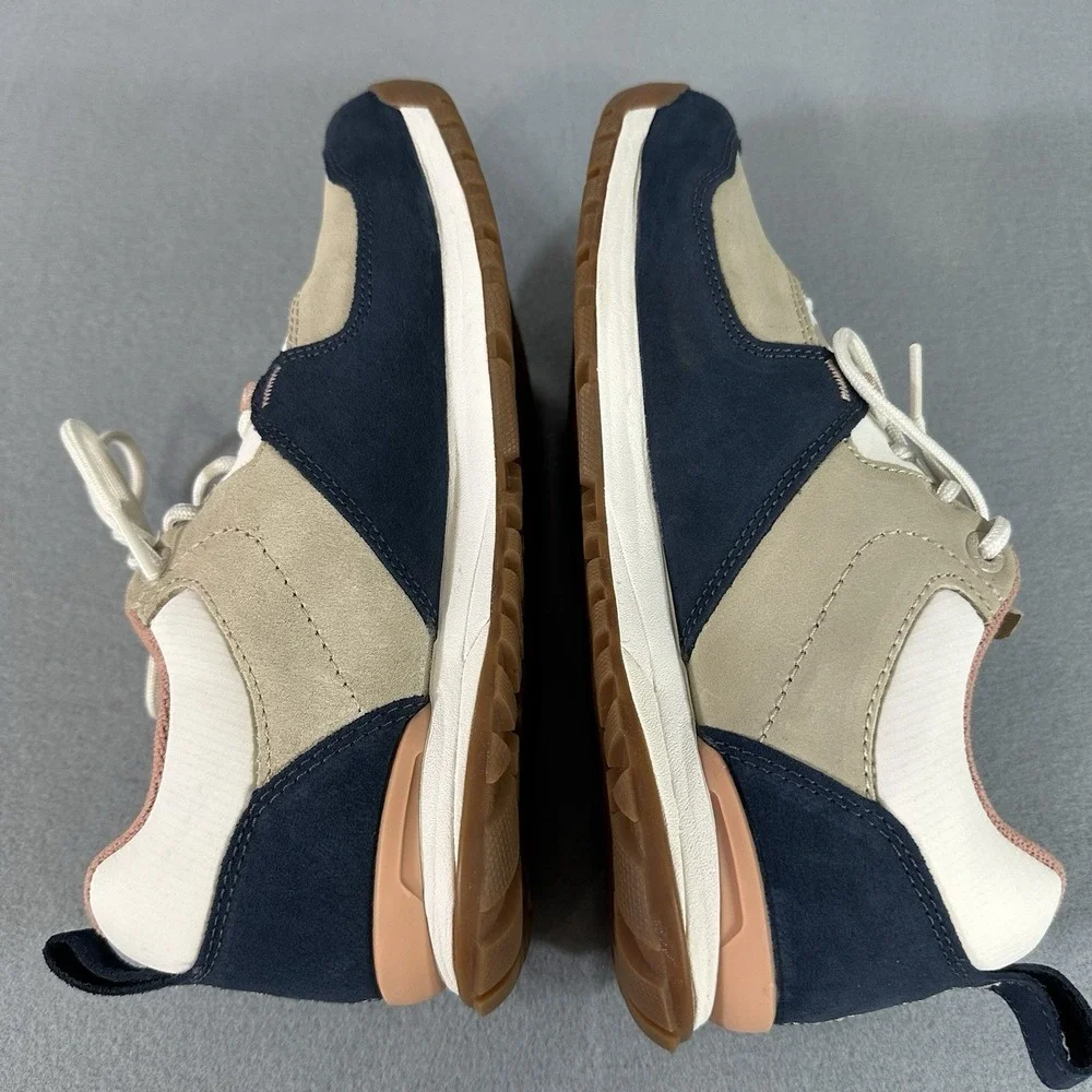Oboz Emma Low Hiking Shoes Suede Tan Blue Outdoors Sporty Women's Size 8.5